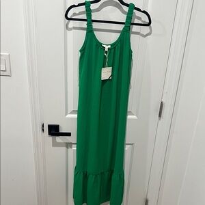olive halter dress Olive green long halter dress with crossover knot main image 0